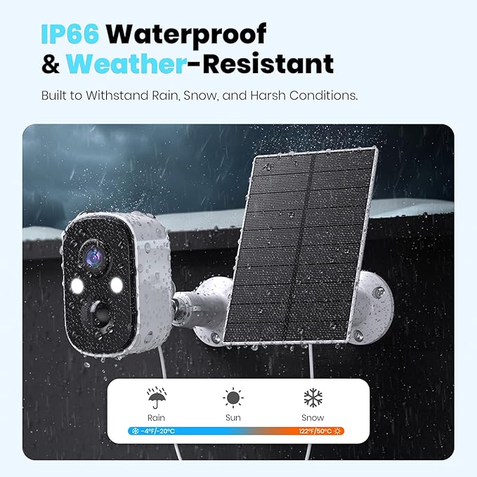 Techage Security Cameras Wireless Outdoor, 2K Solar Powered WiFi Cameras for Home Security with AI Motion Detection, Color Night Vision, 2-Way Talk, IP66 Waterproof, Cloud/SD Storage