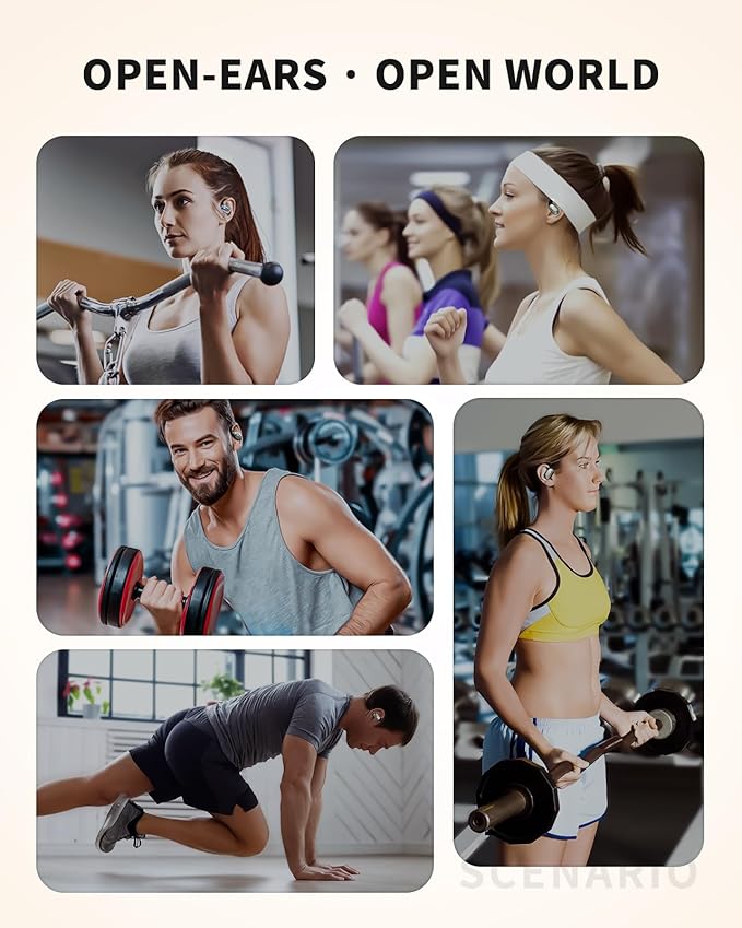 Open-Ear Headphones, Over Ear Earbuds with Ear Hooks, True Wireless Bluetooth Earphones with Microphone, Touch Control, Clear Calls, 60H Playtime, IPX7 Waterproof for Running and Workouts