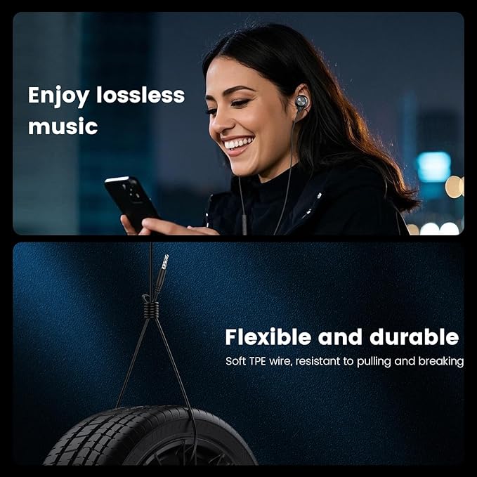 MOSWAG Wired Earbuds, 3.5mm Black Wired Earphone with Microphone, 1/8 inch in-Ear Noise Cancelling Headphones Compatible with Mobile Phones, Desktop PCs, Tablets, Laptops, MP3s, MP4s, 1 Pack