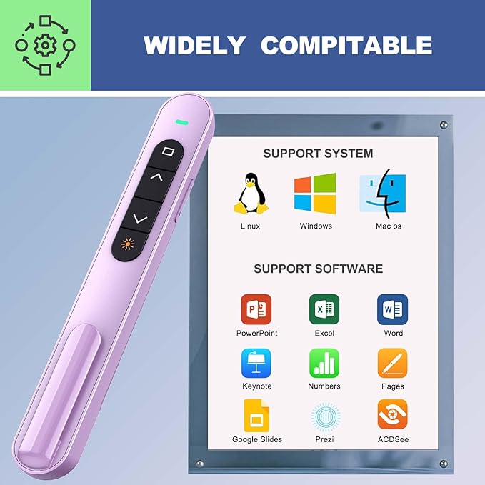 QUI Presentation Clicker for PowerPoint, RF 2.4GHz USB Wireless Presenter Remote with Volume Control, PowerPoint Clicker Slide Advancer for Mac, Windows, Laptop, Keynote