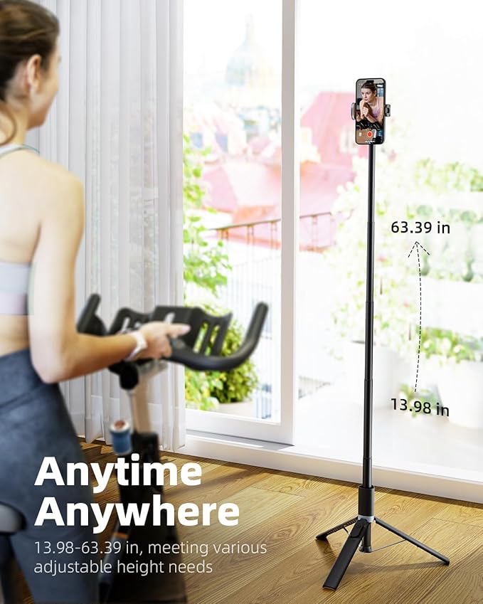 TODI 63" Cell Phone Selfie Stick Tripod, Portable Tripod for iPhone with Wireless Remote, Extendable Smartphone Stand, All-in-1, Compatible with iPhone/Android