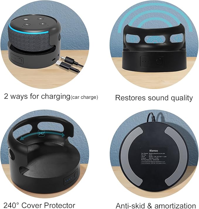 Echo Dot 3 Battery Base, Portable Dot 3rd Gen Mini 2 Battery Base, 5200 mAh 8 Hours Work Time, Black(Not Include Speaker)