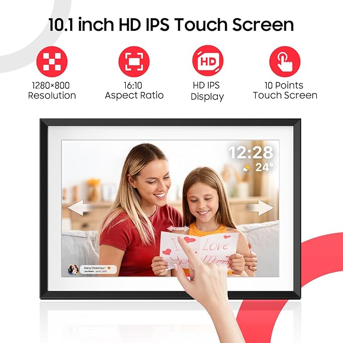 ApoloSign Digital Picture Frame 10.1 inch, Frameo Digital Photo Frame, WiFi Electronic Frame with 32GB Storage, 1280x800 HD IPS Touch Screen, Auto-Rotate, Slideshow, Share Photos/Videos Instantly