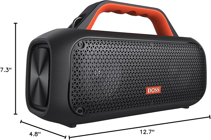 DOSS Extreme Boom Bluetooth Outdoor Speaker with 60W Mighty Sound, Deep Bass, 30H Playtime, USB-C, Bluetooth 5.3, IPX6 Waterproof with Portable Strap for Camping, Beach, Garage-Orange