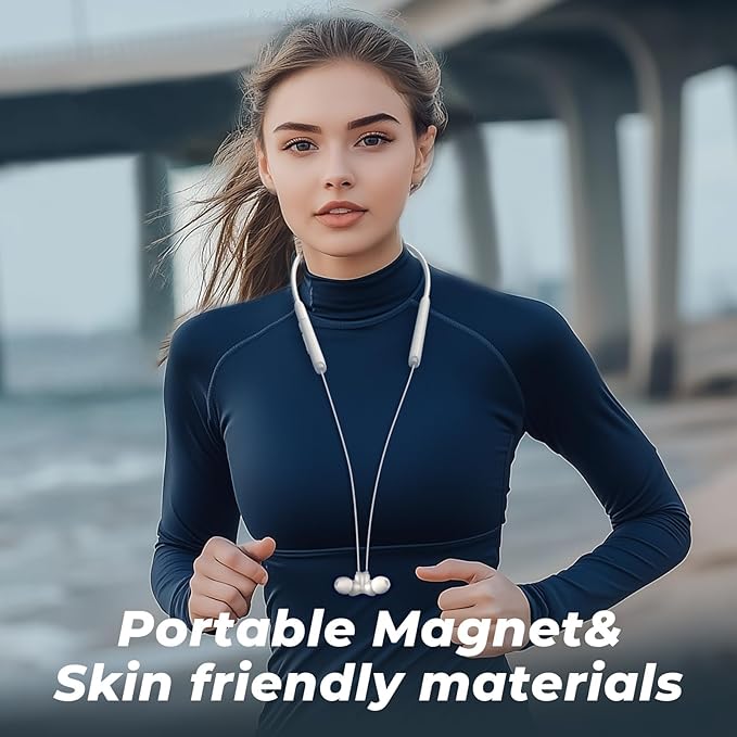 TONEMAC N18 Neckband Bluetooth Earbuds, Wireless Bluetooth 5.2 Headphones with Microphone, Ultra-Lightweight Comfort, IPX7 Waterproof, Deep Bass Strong Beat, 20H Playtime, Magnetic Earphones, White