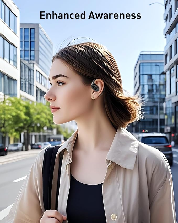 iWALK Open-Ear Headphones, True Wireless Headphones Bluetooth 5.4 Light Earbuds, Ultra Comfort Earhooks, 35H Playtimes, Clear Calls, Air Conduction Stereo Sound with 15mm Drivers for Workouts (Black)