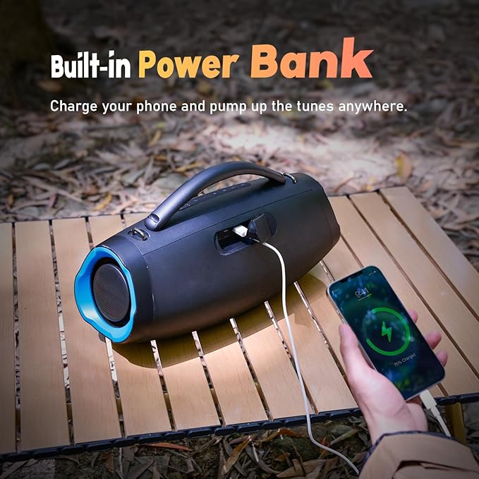 DOSS Extreme Boom Pro D200 240W Peak Outdoor Speaker, Punchy Bass, 26H Playtime, Beat-Synced Light, BT5.4, Stereo Pairing, IPX6 Waterproof for Camping, Beach, Tailgate Party-Blue