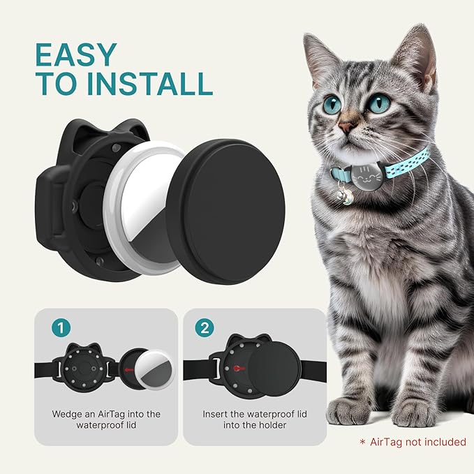 Waterproof Airtag Cat Collar, Breakaway Cat Airtag Collar with Luminous & Reflective Pattern Strap, Lightweight Kitten Collars for Apple Air tag, Hidden Holder for GPS Tracker - Cats, Kittens (9-13")