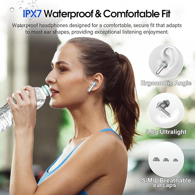 Wireless Earbuds, Bluetooth 5.4 Headphones Multi-Function Touch Screen with 5 EQ Modes, 48H Ear Buds Bass Stereo with ANC Noise Cancelling/Transparency Mode, IPX7 Bluetooth Earbuds, Grey