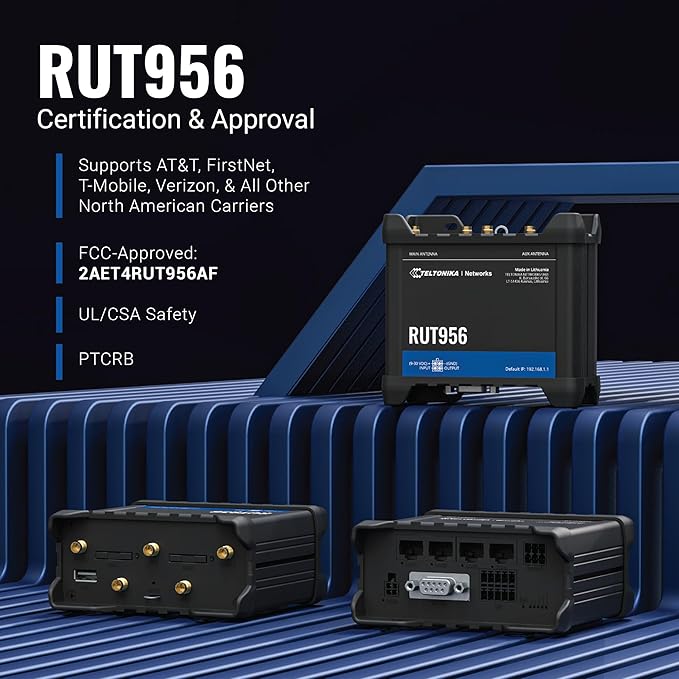 Teltonika RUT956 Industrial Cellular WiFi Router - 4G LTE (CAT 4), 3G, 2G Connectivity - Multiple Interfaces with GNSS Capabilities - Auto WAN Failover, Dual SIM Internet Router (TELRUT956A00A00)
