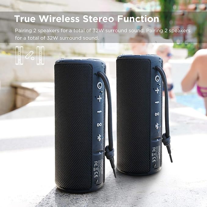 MIATONE Boombox Outdoor Portable Bluetooth Speaker Waterproof Wireless Speakers - Black