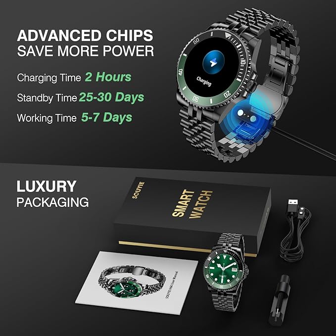 2025 DA GPT Smart Watch for Men with Bluetooth Call, Heart Rate, Blood Pressure, SpO2, Sleep Monitor, 107 Sports Modes, Waterproof Round Watch, 1.19-inch AMOLED Display, Compatible Android and iOS