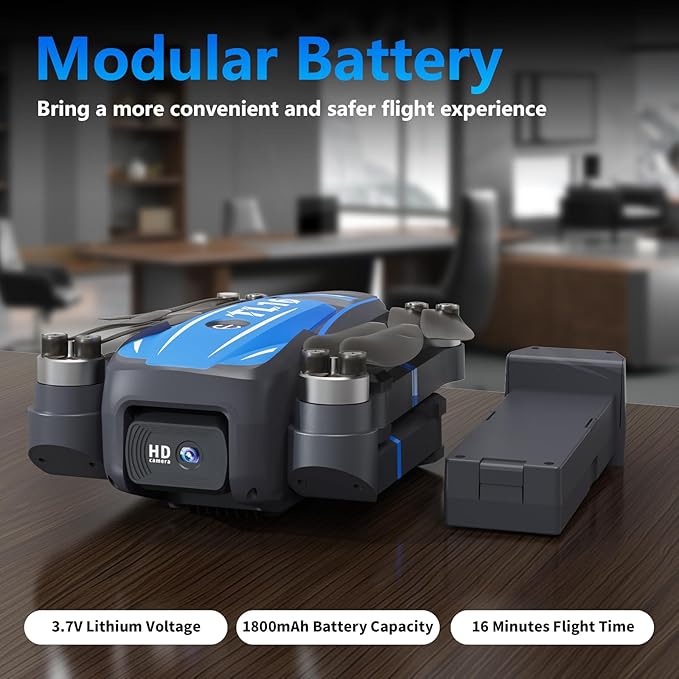 TL16 Drone with 4K HD Camera for Adults, Brushless Motor Drones Optical Flow Positioning 90° Motorised Adjustable Foldable Quadcopter for Beginners, Blue