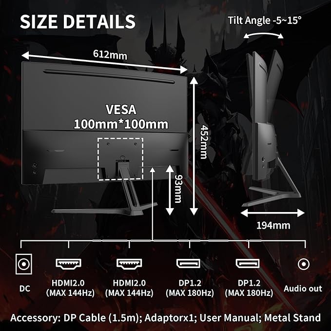 SANSUI 27 Inch WQHD 2560X1440 Curved Gaming Monitor, 180Hz MPRT 1ms Computer Monitor,HDMI2.0 * 2, DP1.2 * 2, Freesync, Curved 1500R, 5000:1 Contrast Ratio, 120% sRGB,HDR(ES-G27C1Q DP Cable Included)