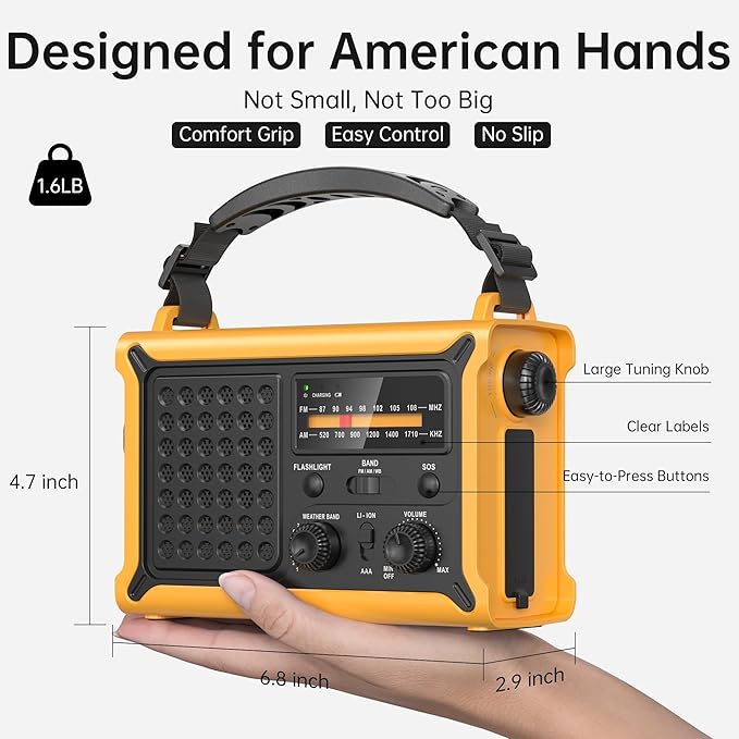 Weather Radios Portable AM FM NOAA Alert with Battery Backup 12000mAh 44400mWh, Fast Solar Power, Emergency Radio Hand Crank Flashlight, Reading Lamp SOS for Home Outdoor Camping