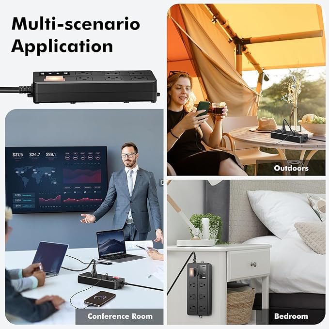 VNJ Outdoor Power Strip with 6AC Outlets + 4USB Ports, IPX6 Waterproof Surge Protector, Safety Lock Design and ETL-Certified Cables, 15FT Extension Cord for Home, Garden, and Commercial Use