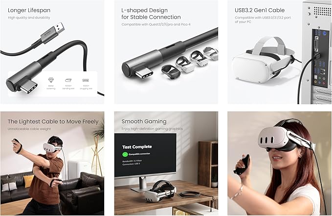 KIWI design 16FT Link Cable Compatible with Oculus/Meta Quest 3S Accessories, and Quest 3/2/Pro/Pico 4, USB3.0 Link Cable with 5Gbps Super Speed