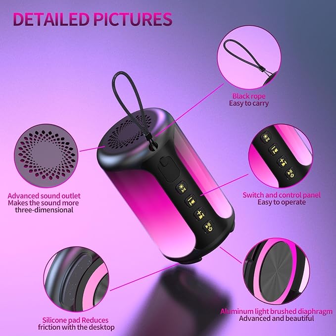 Portable Bluetooth Speaker, Bluetooth Speaker 5.4, Stocking Stuffers, Powerful Crystal Clear Sound, IPX7 Waterproof, 8 Lighting Effects, TWS Paring, Small Wireless Speaker for Outdoor