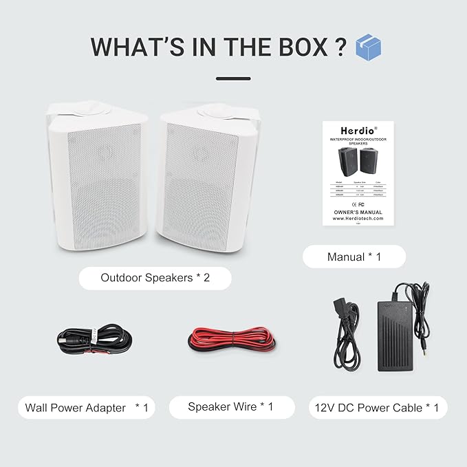Herdio 4 Inch 200 Watt Outdoor Indoor Bluetooth Speakers,Wall Mount Waterproof Wired for Patio,Deck,Yard,Garage(White)
