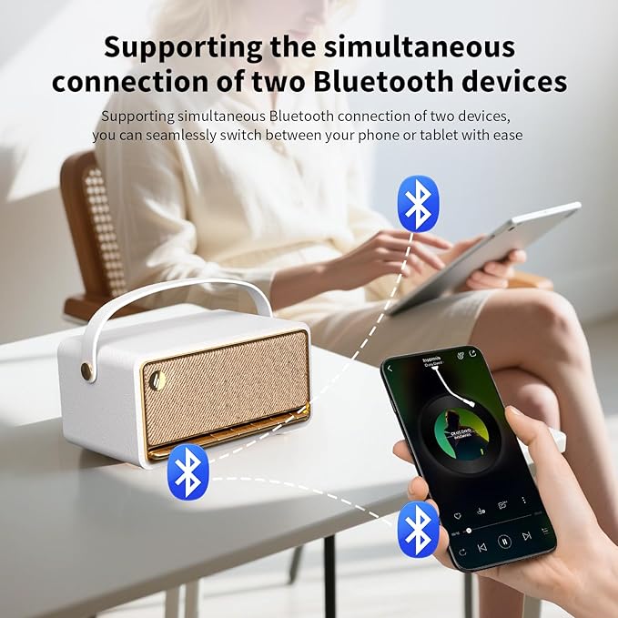 Edifier Retro Wood Bluetooth Speaker, Wireless Portable Speakers with 40W Hi-Res Audio, Stereo Pairing ConneX App, USB and TF Card Ivory