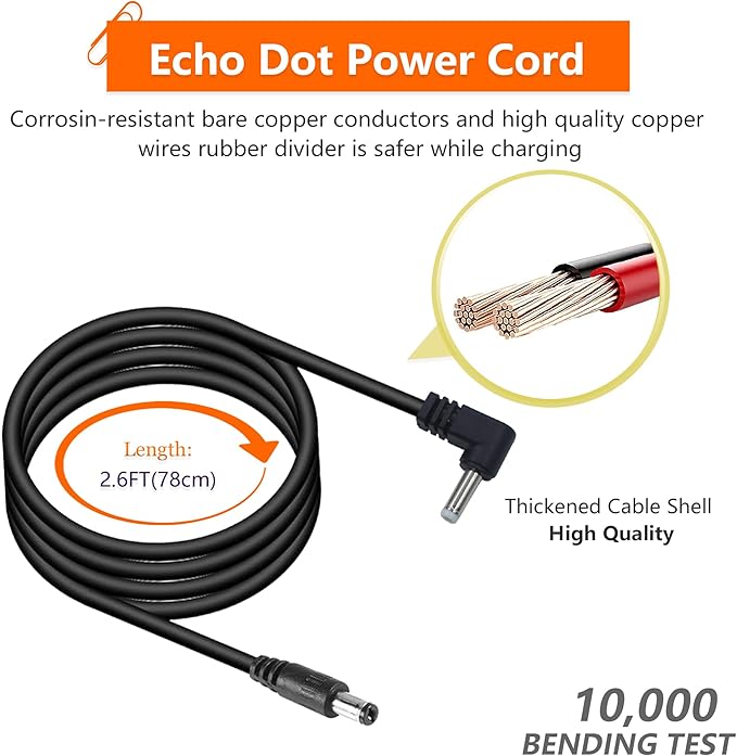 DC to DC Charger Adapter Cable for Echo Dot 3rd/4th/5th Gen, Echo Dot 3rd/4th Gen with Clock Kids,Echo Spot (Black - DC to DC)