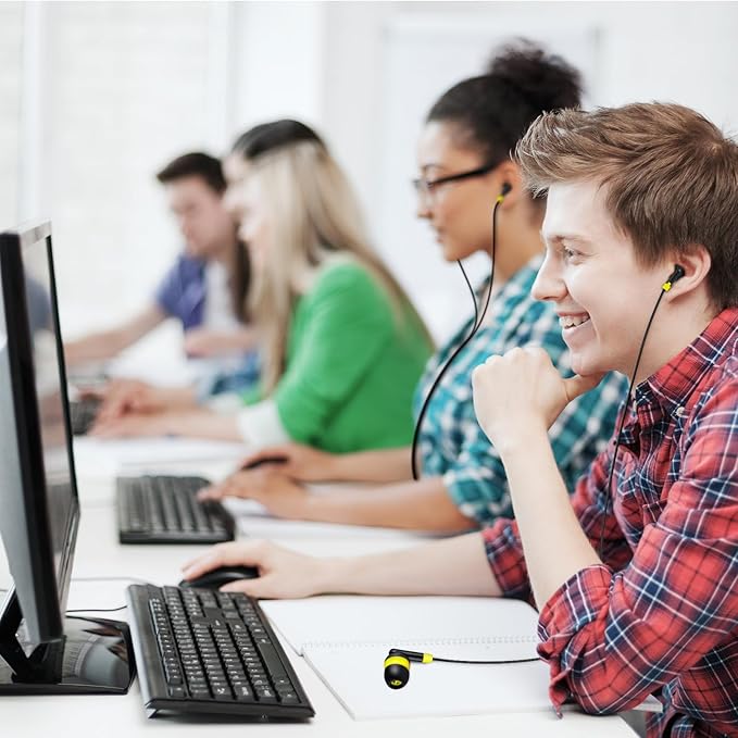 Kanayu 100 Pack Wired Earbuds Bulk for Classroom Ear Headphones Wired Basic Student Earbuds No Microphone with 3.5mm Jack for Kids Class Laptop School Library, Individually Bagged(Yellow)