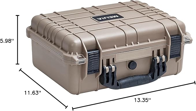 MEIJIA Portable All Weather Waterproof Protective Case,Hard Case,Camera Case With Customized Fit Foam,Fit Use of Drones,Camera,Equipments,Pistols,13.35 x11.63x5.98inches (Desert Tan)