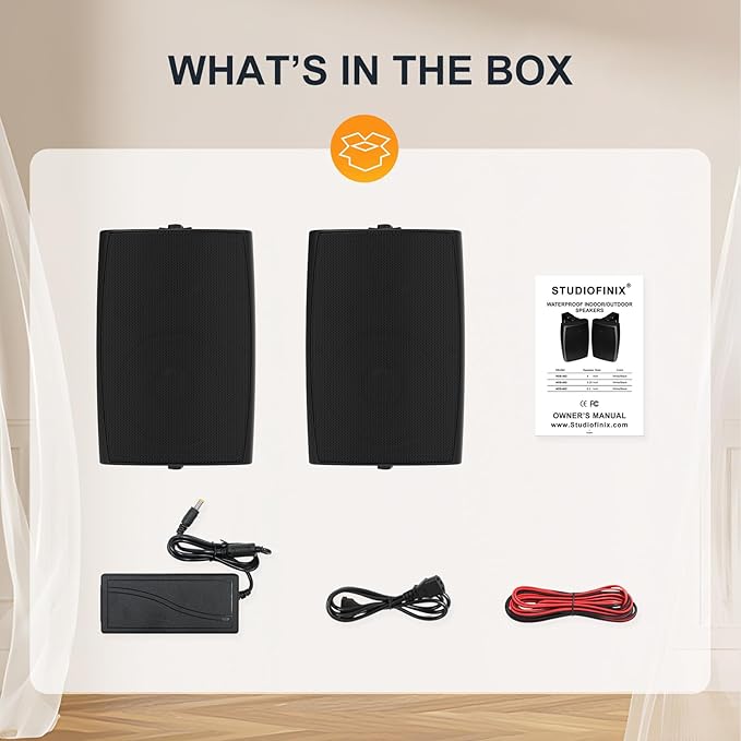 STUDIOFINIX 6.5 Inch 400W Outdoor Bluetooth Speakers Waterproof Wired, Wall Mount Speakers All-Weather Durability for Patio, Covered, Deck, Porch, Pool(Pair, Black)