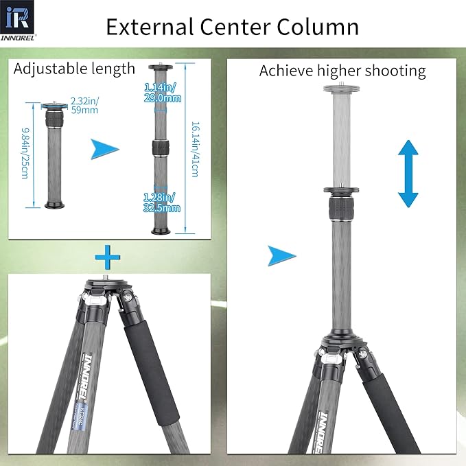 Carbon Fiber Tripod INNOREL KT324C Professional Portable Compact Travel Tripod for DSLR Camera Heavy Duty Stand Support 1.28in/32.5mm Tube with Low Gravity Center Panoramic Ball Head Center Column
