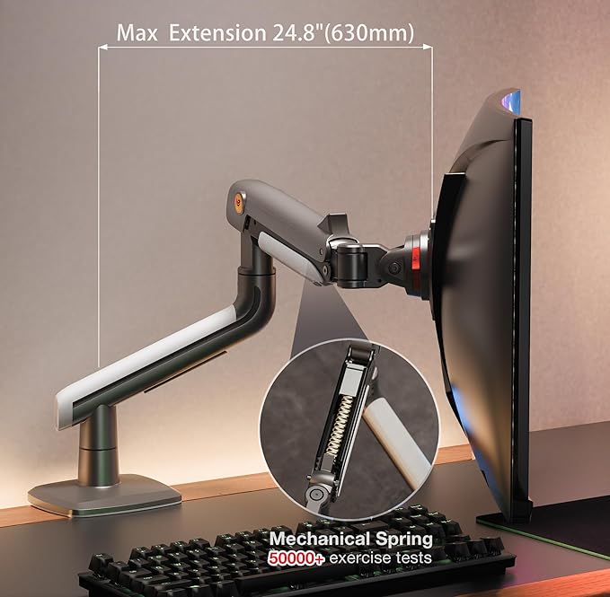 Gaming Monitor-Arm for Flat/Ultrawide/Curved Monitors 27'' to 50 inch, Heavy Duty Mount Load up to 18 kg, VESA 75/100 mm Monitor-Mount A5