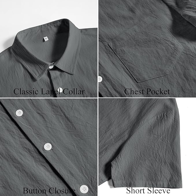 Vssjavun Mens Short Sleeve Button Down Shirts Casual Cotton Shirt Summer Beach Tops with Pocket