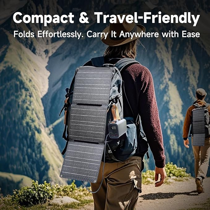 ALLPOWERS 21W 5V Foldable Solar Panel Charger, SP001 Solar Charging Kit with 5V USB-A and USB-C Charging, IP67 Waterproof Portable Solar Panel for Smartphone, Tablets, Outdoor, Camping, Hiking