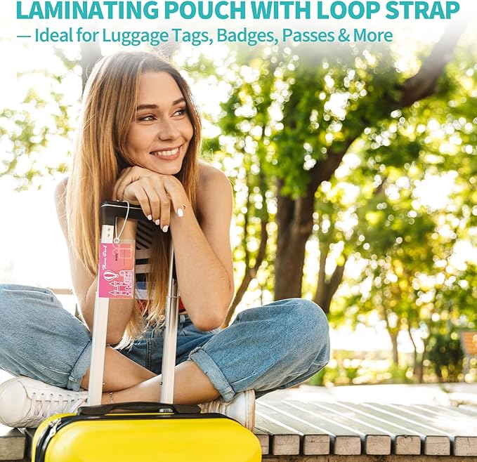 Binditek 100 Pack 10 Mil Thermal Laminating Pouches, 2.5 x 4.25 Inches with Hole and Loops, for Luggage Tags, Ultra Clear, Heat Seal, Glossy, for Office and Home Use