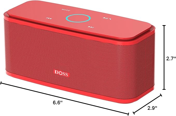 DOSS SoundBox Touch Wireless Bluetooth Speaker with HD Sound and Bass, IPX5 Water-Resistant, 20H Playtime, Handsfree, Portable for Office, Home, Outdoor, Travel-Red