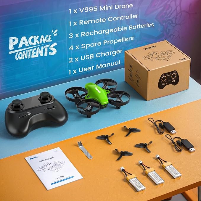 V995 Mini Drone for Kids and Beginners, Indoor Outdoor Quadcopter Plane for Boys Girls with 3D Flips,360° Rotation,Circle Fly,Auto Hover, Headless Mode and 3 Batteries,Gift for Boys and Girls