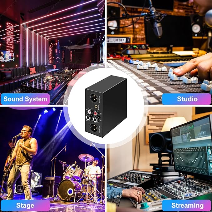 6.35&XLR 1/4″TRS RCA 3.5mm AUX Input Output Multi Channels Ground Loop Noise Isolator Gold Coating Audio Hum Eliminator Speaker Noise Filter Aluminum Shell HIFI Stereo Audio Player (Black)