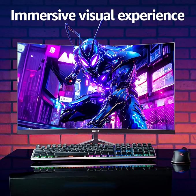 27 Inch Gaming Curved Monitor, 180Hz QHD 2560x1440p PC Monitor with AMD FreeSync, Flicker-Free, HDMI 2.0, DP 1.4, Ultra-Thin Frameless 2K Computer Screen