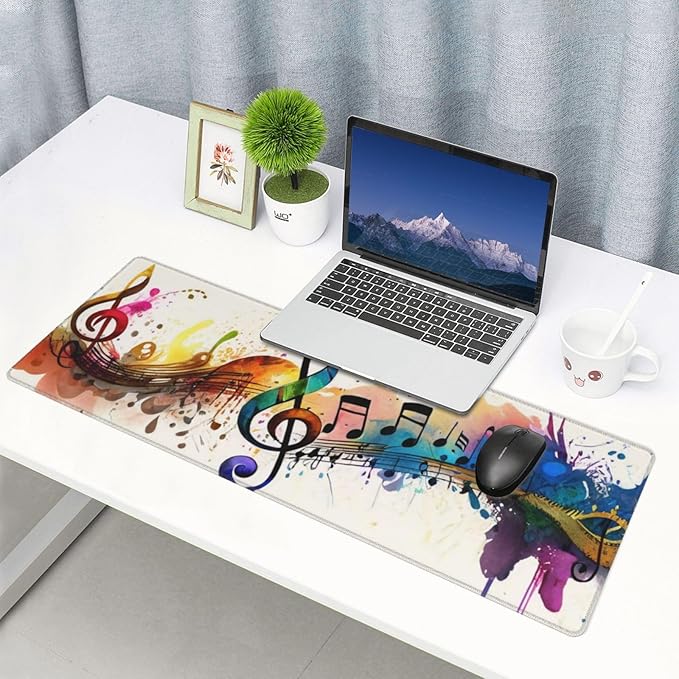 Gaming Mouse Pad, Large Non-Slip Rubber Base Mousepad, Keyboard Mouse Mat, Desk Pad with Stitched Edges, 31.5x11.8inch, Music Note