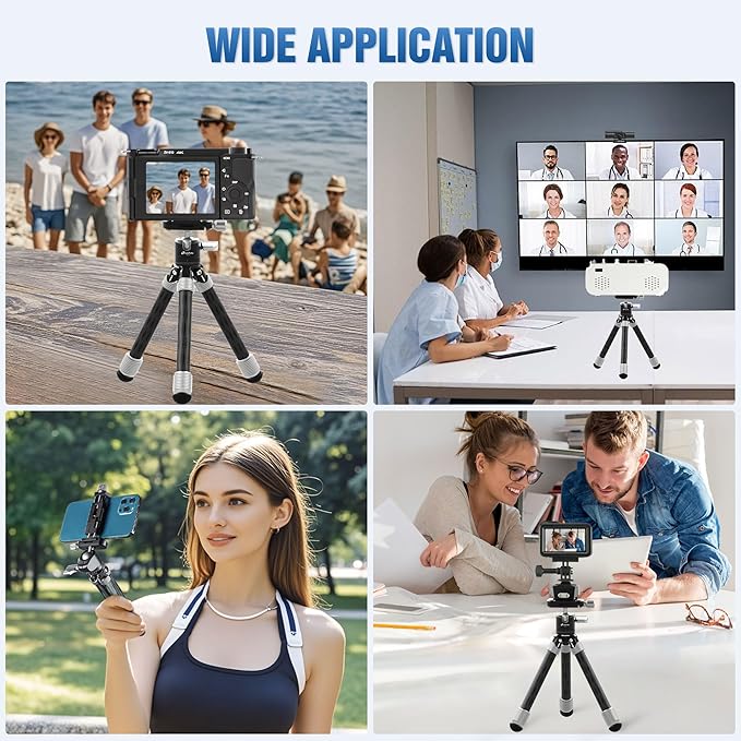 Carbon Fiber Mini Table Tripod with 360° Ball Head for Camera, Lightweight Desktop Tripod with Panoramic Base, 1/4" Arca QR Plate for Phone Adaptor/Projector/SLR, Max Height 10.43", Max Load 11LB/5KG