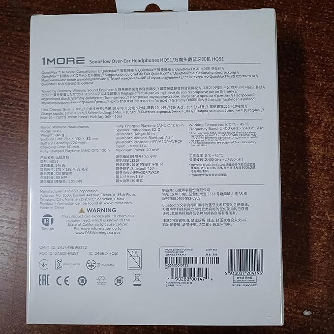 1MORE SonoFlow Pro HQ51 Wireless Over-Ear Headphones, Reduce Noise by Up to 45dB, Hi-Res Audio, 100H Playtime, App Control, Bluetooth 5.4, AI Clear Calls, Lightweight Fit for Travel Office, Matte Gray