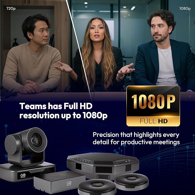 Teams Video Conferencing System – Full HD 1080p PTZ Camera with 10x Optical Zoom, 360° Omnidirectional Speakerphone, Noise Cancellation, Plug-and-Play USB, Zoom & Microsoft Teams Compatible
