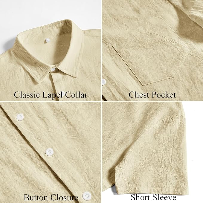 Vssjavun Mens Short Sleeve Button Down Shirts Casual Cotton Shirt Summer Beach Tops with Pocket