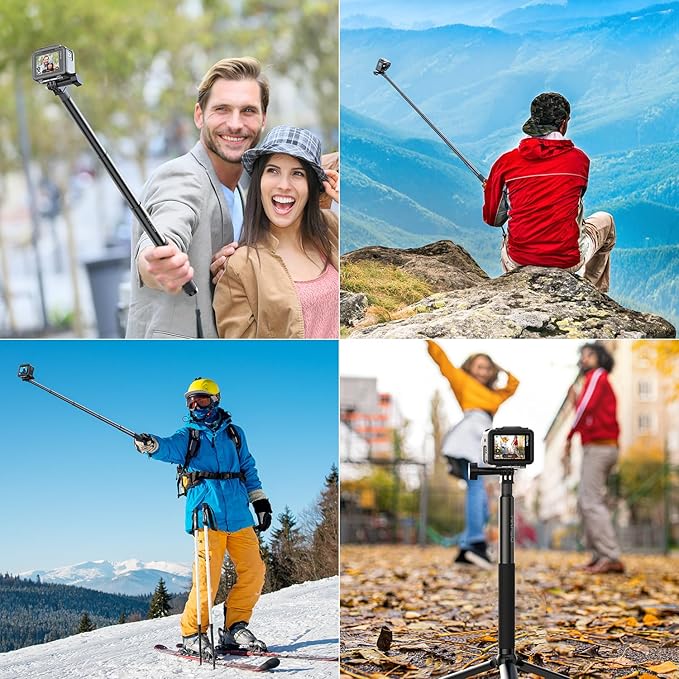 AKASO 120cm Extendable Selfie Stick and a Tripod Stand Action Camera Accessories for GoPro Hero 13/12/11/10/9/8/7/Max/DJI Osmo Action/AKASO 360 Camera/EK7000/Brave 4/Brave 7 LE/Brave 7/V50X