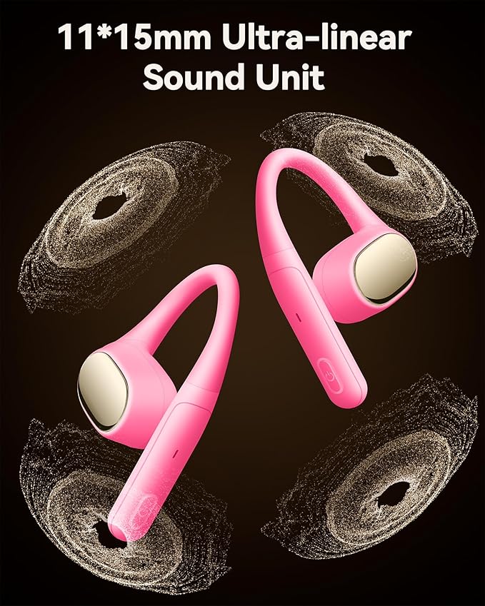 PocBuds Open Ear Headphones 60Hrs Playtime Open Ear Earbuds with Lightweight Earhooks 5.4 Bluetooth Wireless Headphonese IPX7 Waterproof Sport Earbuds Fit Running,Workout Pink