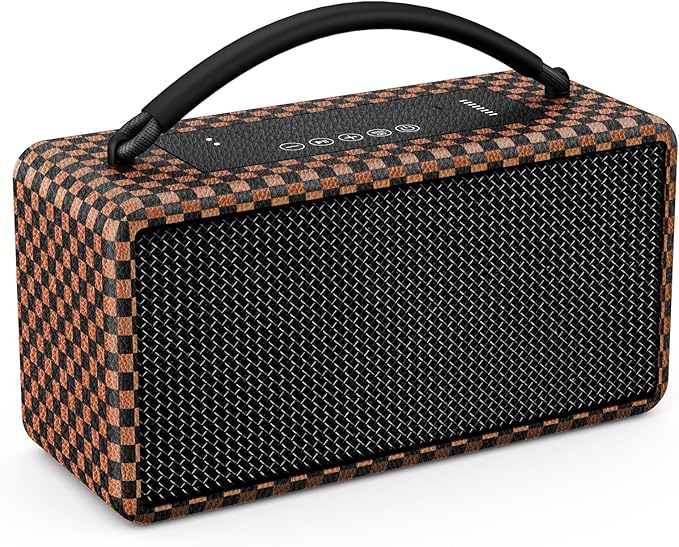 DINDIN Portable Bluetooth Speaker: 80W (Peak), 20H Playtime, Wireless Big Wood Boombox with Deep Bass, Subwoofer, TWS, Large, Loud Speaker for Party, Outdoor, Backyard, Beach, Home,Gift(Black+Brown)