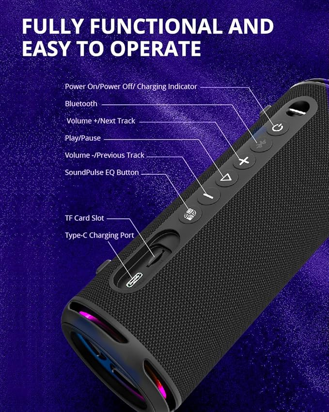 Tronsmart T7 Lite 24W Portable Bluetooth Speaker, Enhanced Bass, Rainbow Light Show, 24H Playtime, IPX7 Waterproof, Wireless Stereo Pairing, Bluetooth 5.3, for Home Outdoor Travel (Black)
