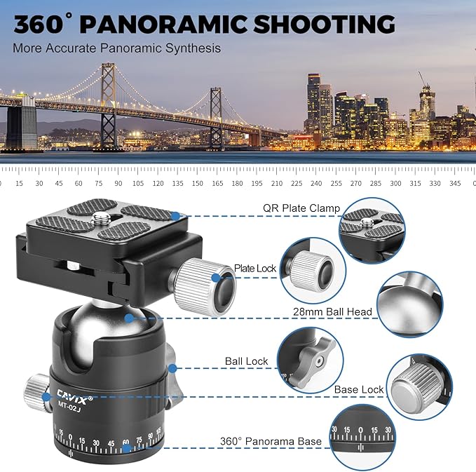 CAVIX Travel Mini Tripod with 360° Ballhead Lightweight Portable Compact Carbon Fiber Tripod for Camera