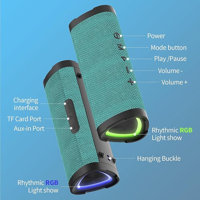 Vanzon V40 Bluetooth Speakers, Portable Wireless Speaker V5.0 with 24W Loud Stereo Sound, 24H Playtime, TWS & IPX7 Waterproof, Suitable for Travel, Home and Outdoors-Light Green (HIJ)