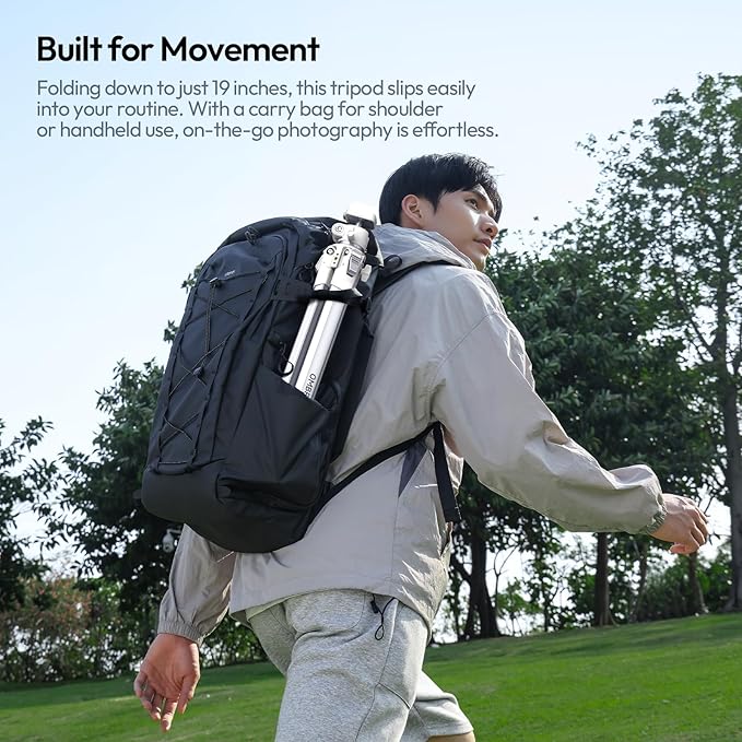 ULANZI Ombra Ⅱ Camera Travel Tripod White, 61.5" Aluminum Tripod Foldable with UKA Quick Release Plate for Phone Sony Canon, Video Shooting Vlogging Portable Stand w Phone Clamp Holder Carry Bag