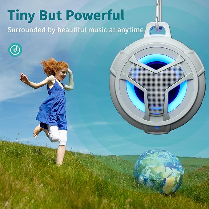 EBODA Shower Bluetooth Speaker, IPX7 Waterproof Portable Floating Speakers with Loud HD Sound, True Wireless Stereo Speaker with LED Light, 24H Play for Shower Pool Beach, Gifts for Men, Women - Gray